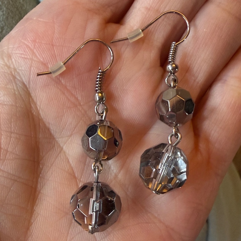 Cute Silver Bead Dangle Earrings